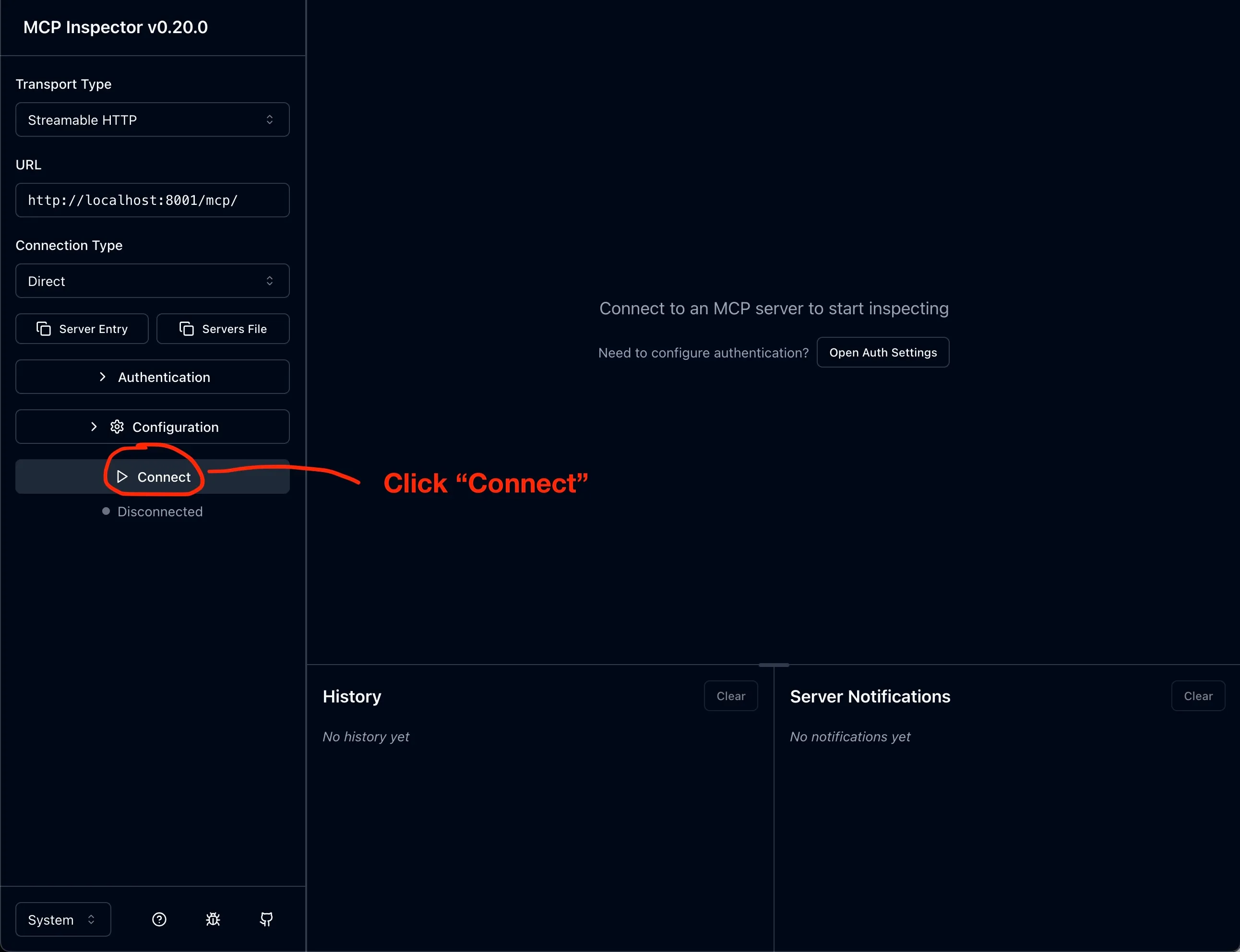 Screenshot click connect